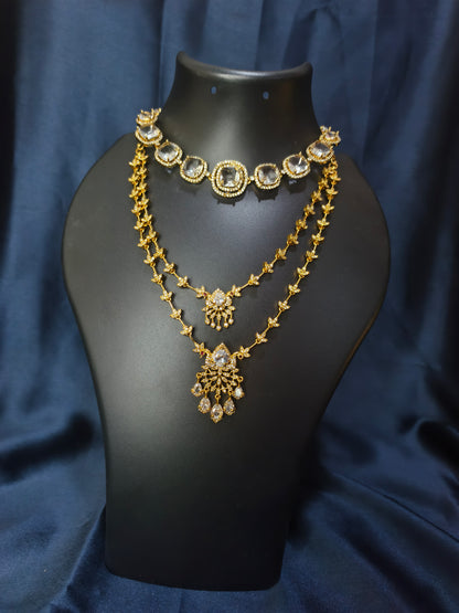 White Stone Combo Necklace Set
