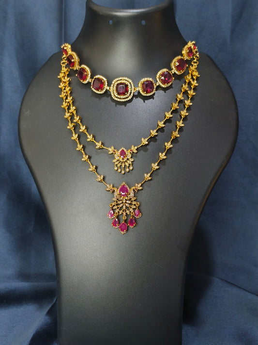 Ruby Stone Combo Necklace Set