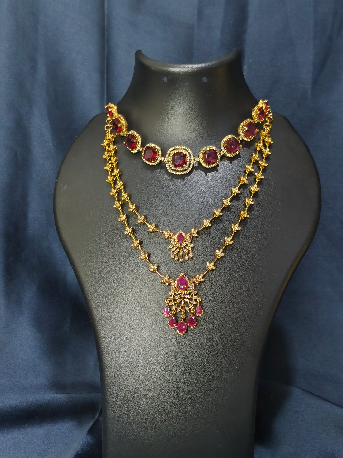 Ruby Stone Combo Necklace Set