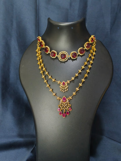 Ruby Stone Combo Necklace Set
