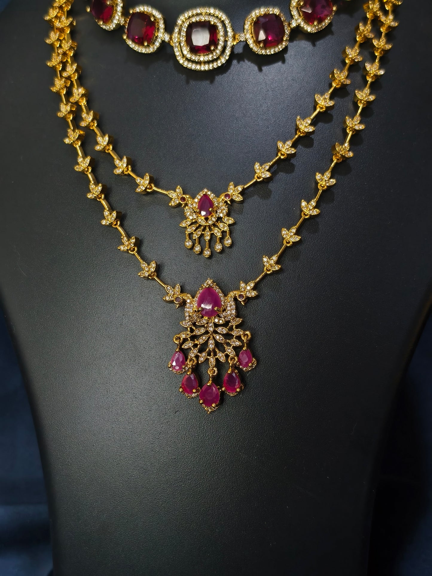 Ruby Stone Combo Necklace Set