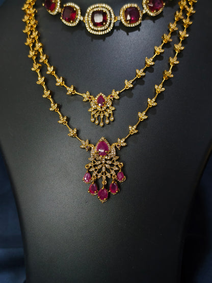 Ruby Stone Combo Necklace Set