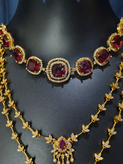 Ruby Stone Combo Necklace Set