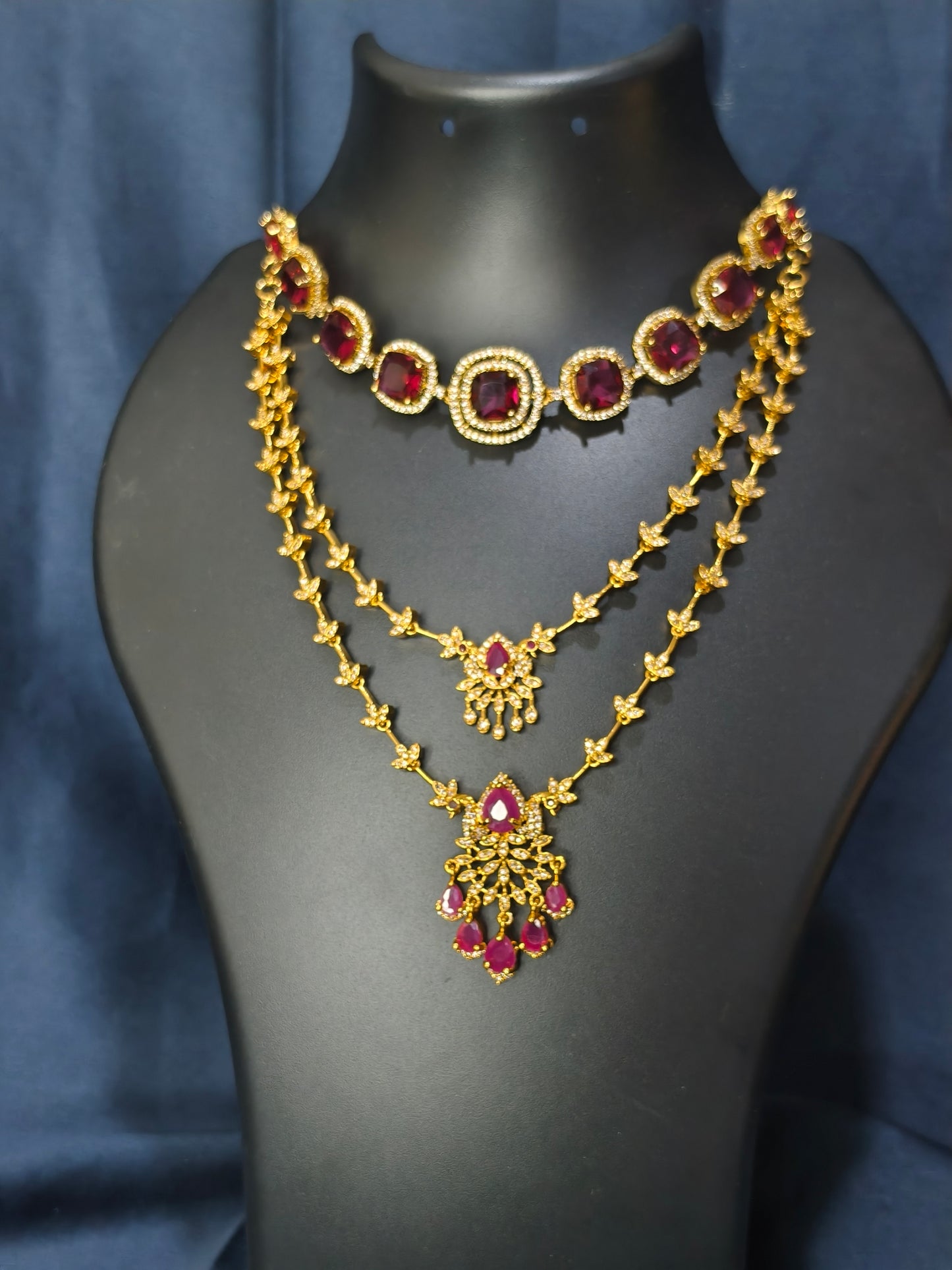 Ruby Stone Combo Necklace Set