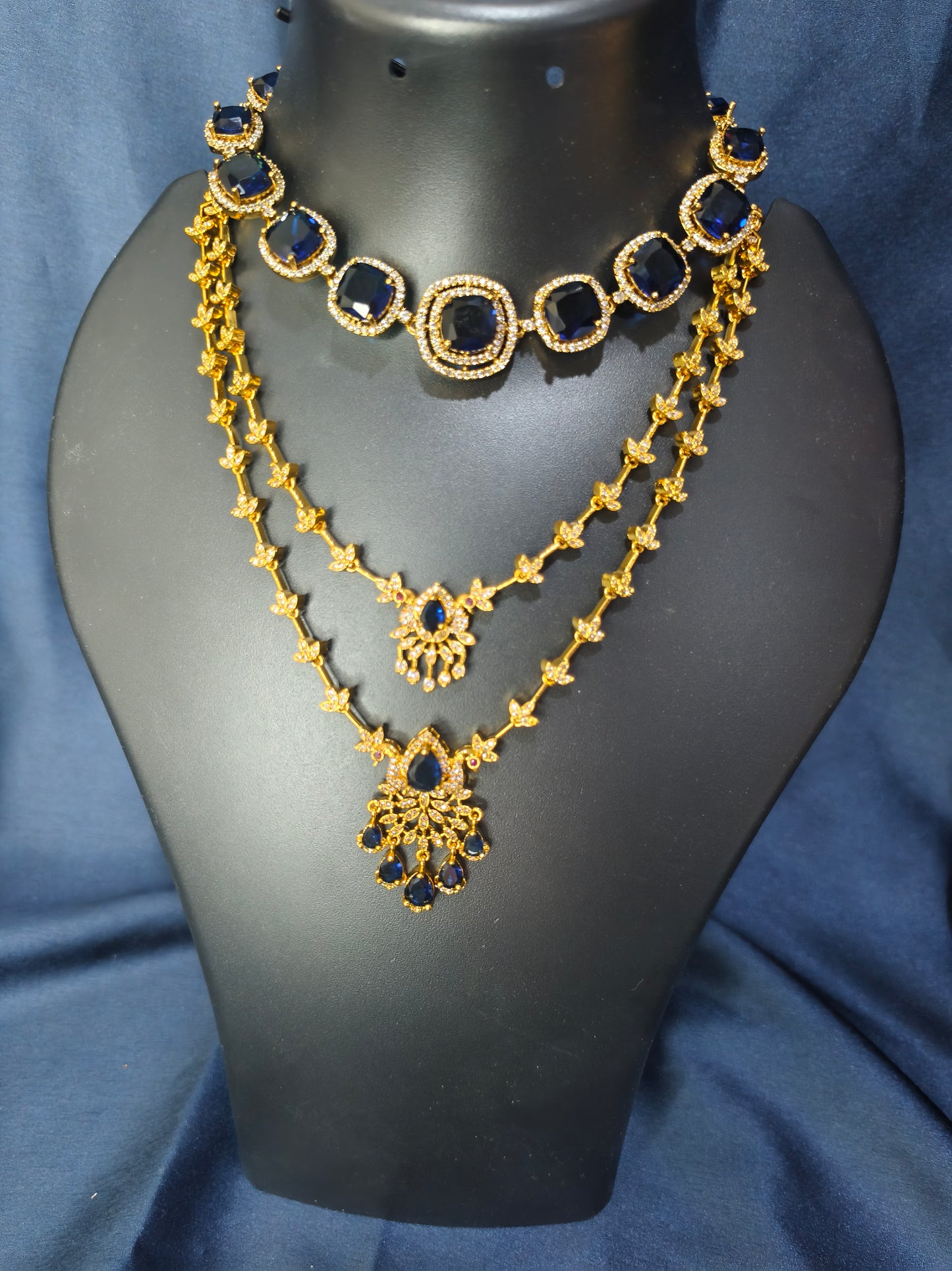 Royal Blue Stone Combo Necklace Set