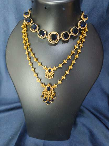Royal Blue Stone Combo Necklace Set