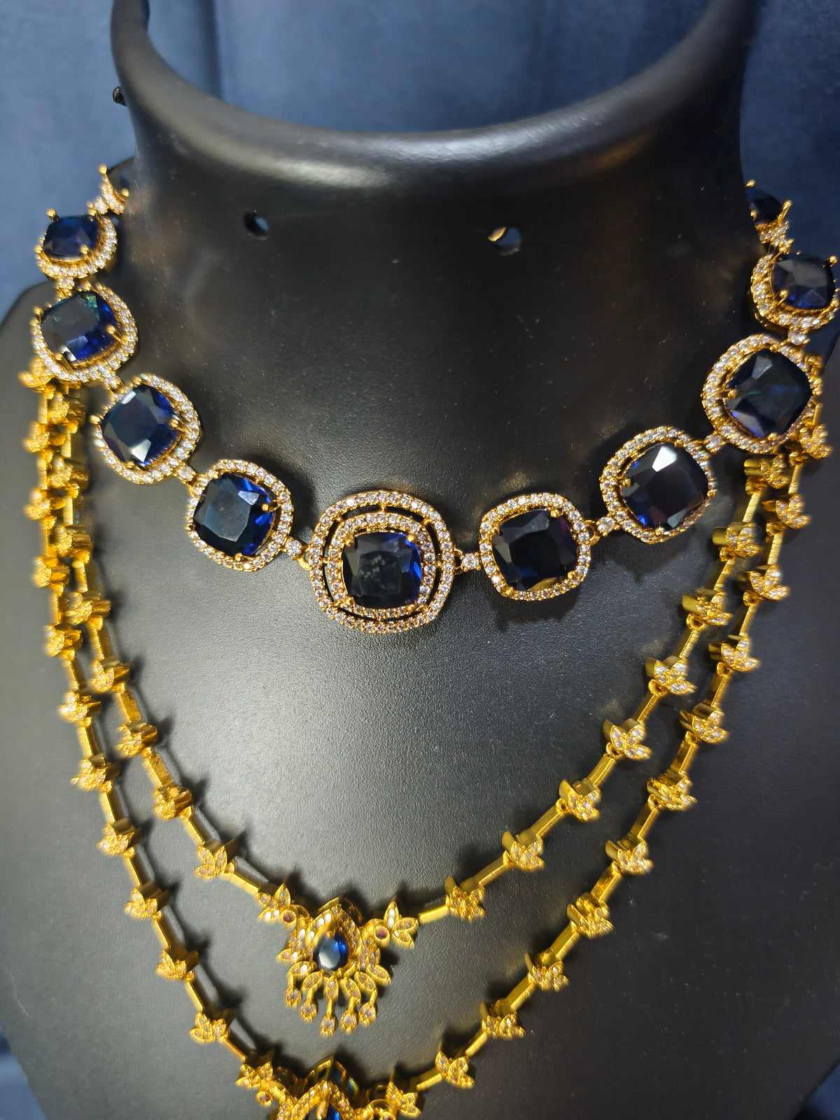 Royal Blue Stone Combo Necklace Set