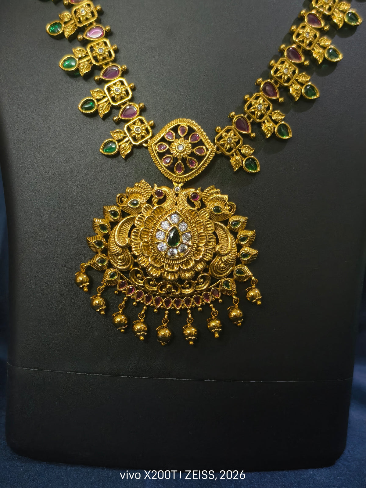 Floral Peacock Haram Necklace Set