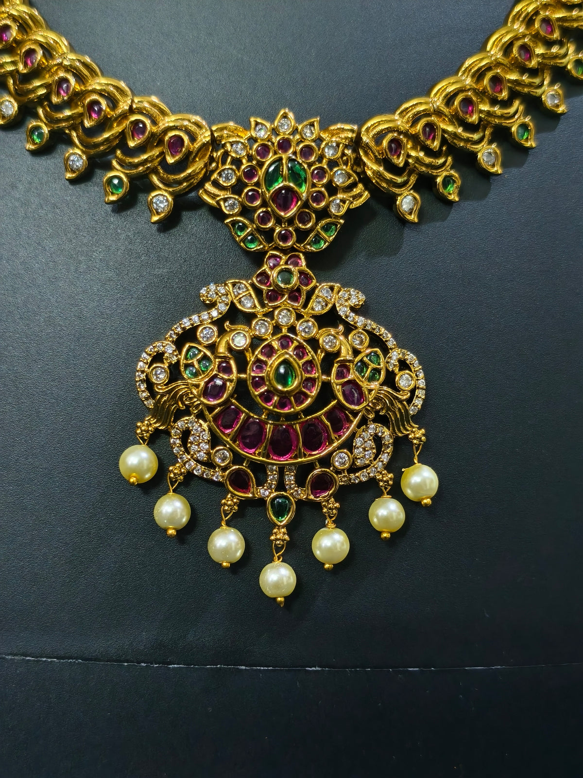 Woven Paisley Haram Necklace Set with Floral Pendant