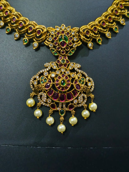 Woven Paisley Haram Necklace Set with Floral Pendant