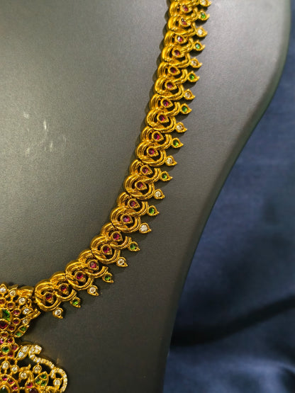 Woven Paisley Haram Necklace Set with Floral Pendant