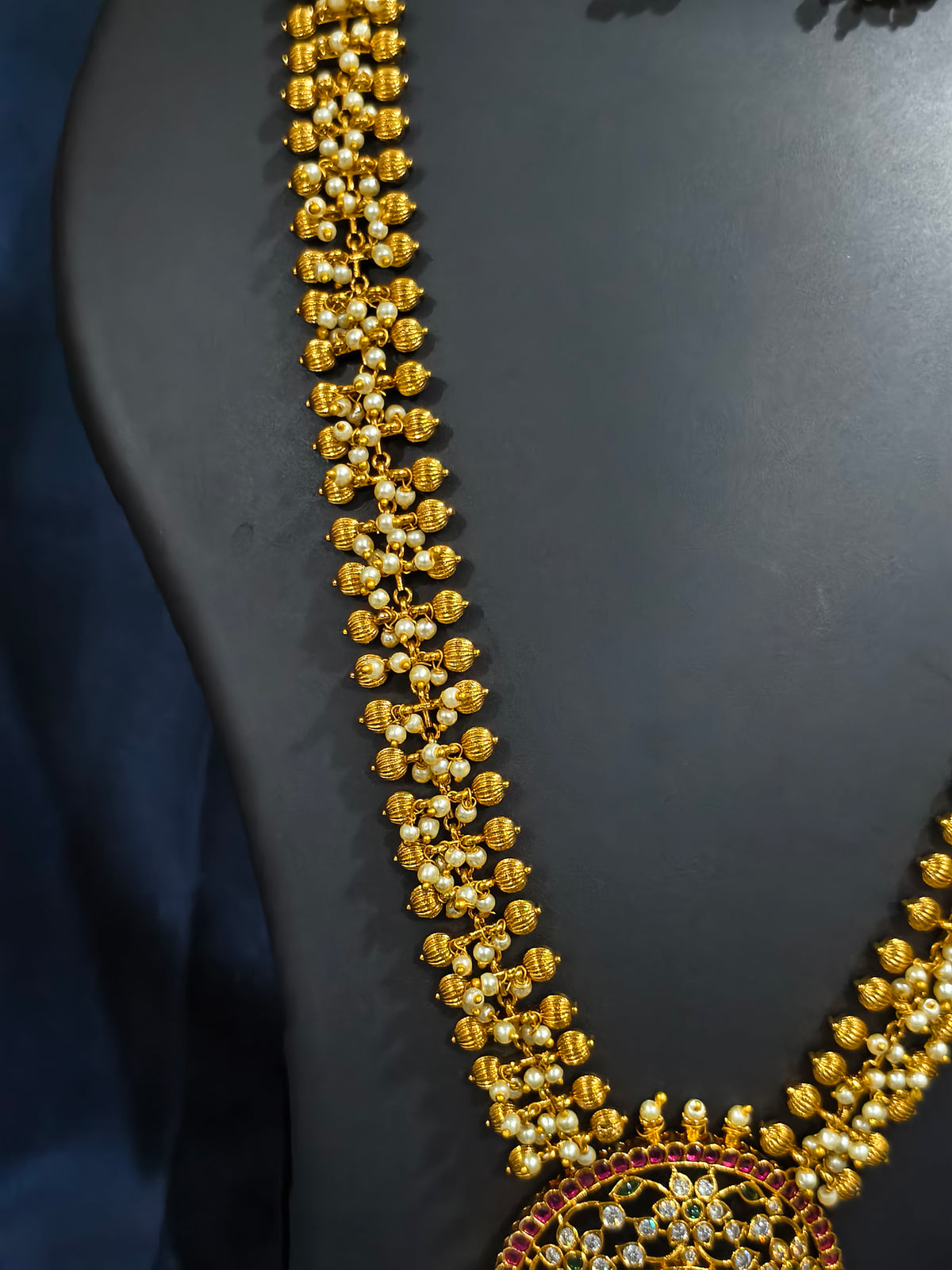 Floral Kundan Haram Necklace Set with Pearl Clusters