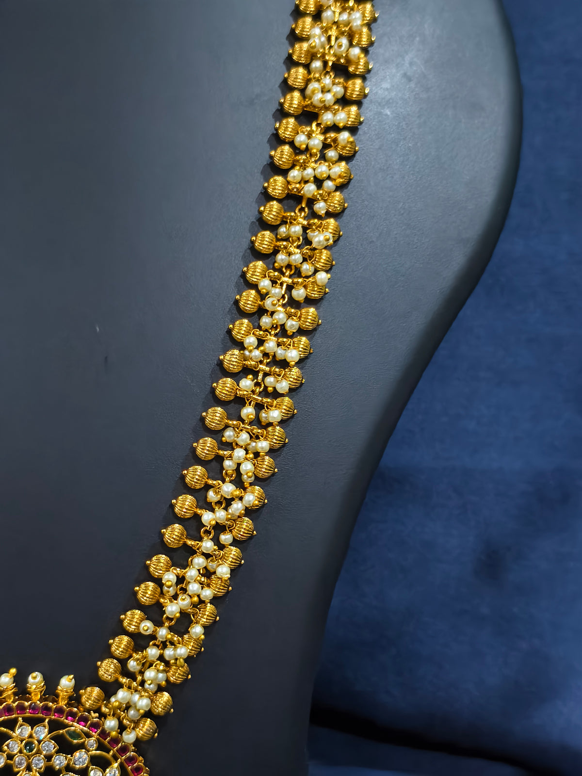 Floral Kundan Haram Necklace Set with Pearl Clusters