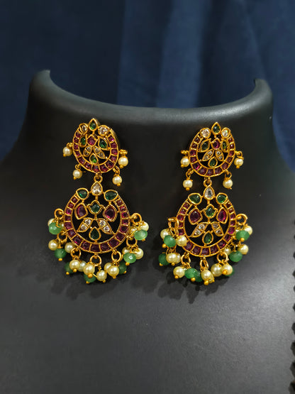 Floral Kundan Haram Necklace Set with Pearl Clusters