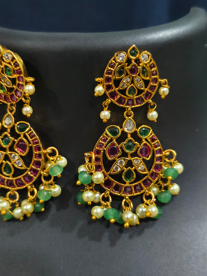 Floral Kundan Haram Necklace Set with Pearl Clusters