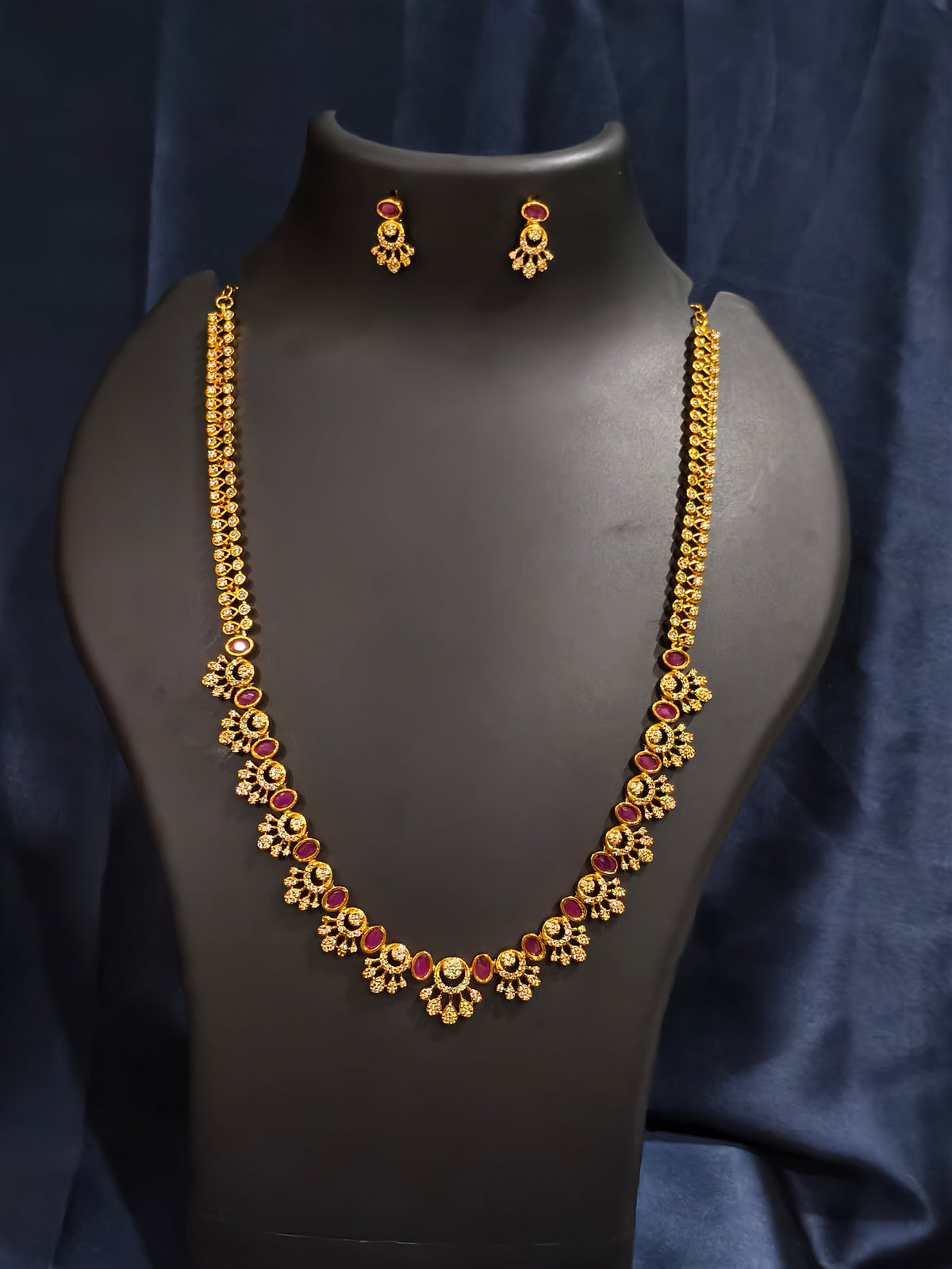 Ruby Fan Link Haram Necklace Set