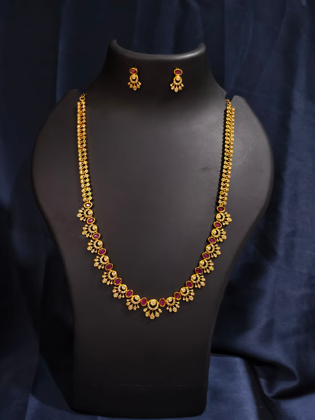 Ruby Fan Link Haram Necklace Set