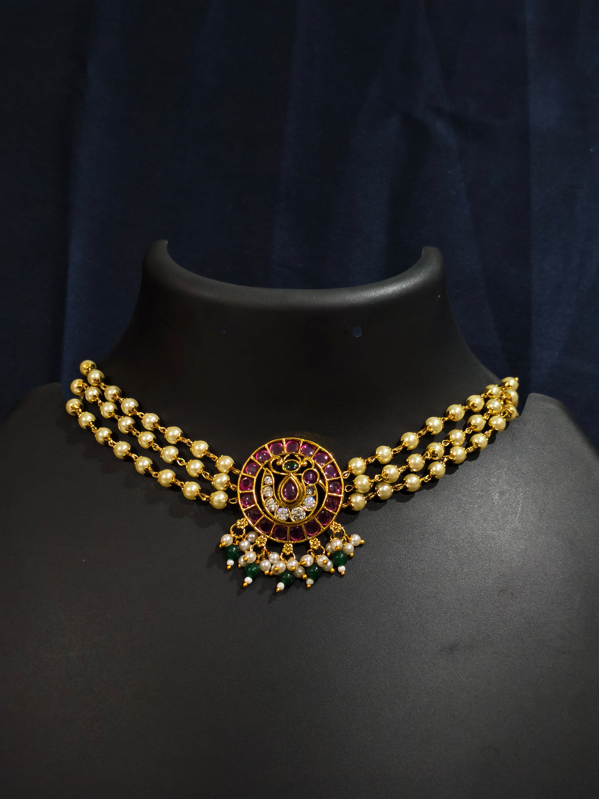 Pearl Choker Necklace Set with Peacock Pendant