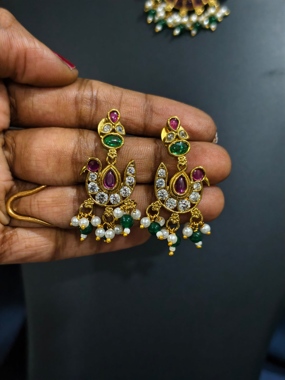 Pearl Choker Necklace Set with Peacock Pendant