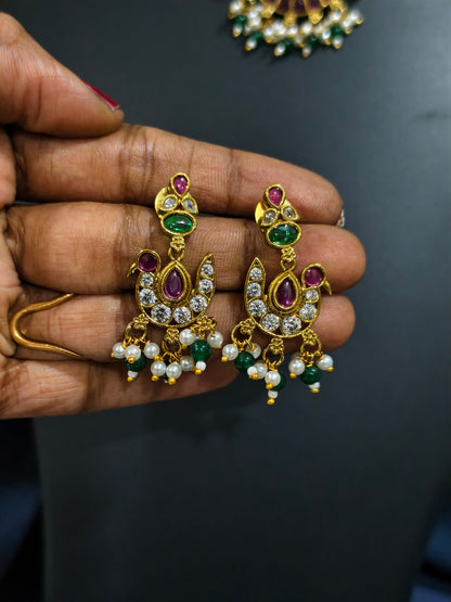 Pearl Choker Necklace Set with Peacock Pendant