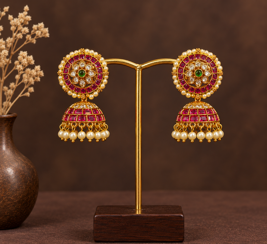 Ruby Kemp Round Stud Jhumkas