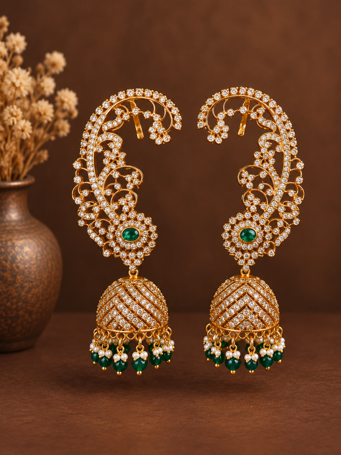 Green Ear Cuff Jhumkas