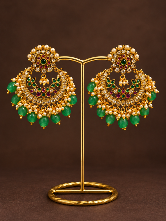 Green Stone Pearl Chandbalis