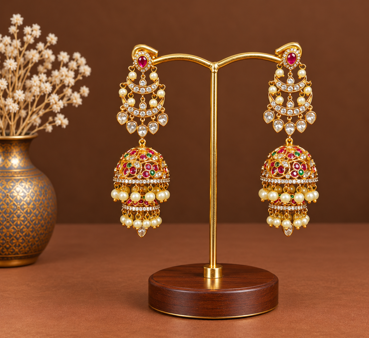 Double Crescent Ruby Dome Jhumkas