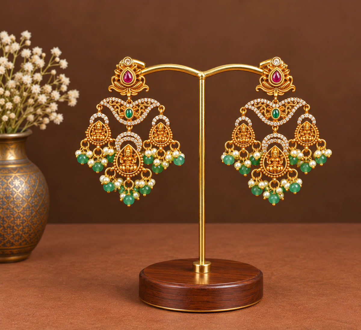 Lakshmi Medallion Mint Bead Earrings