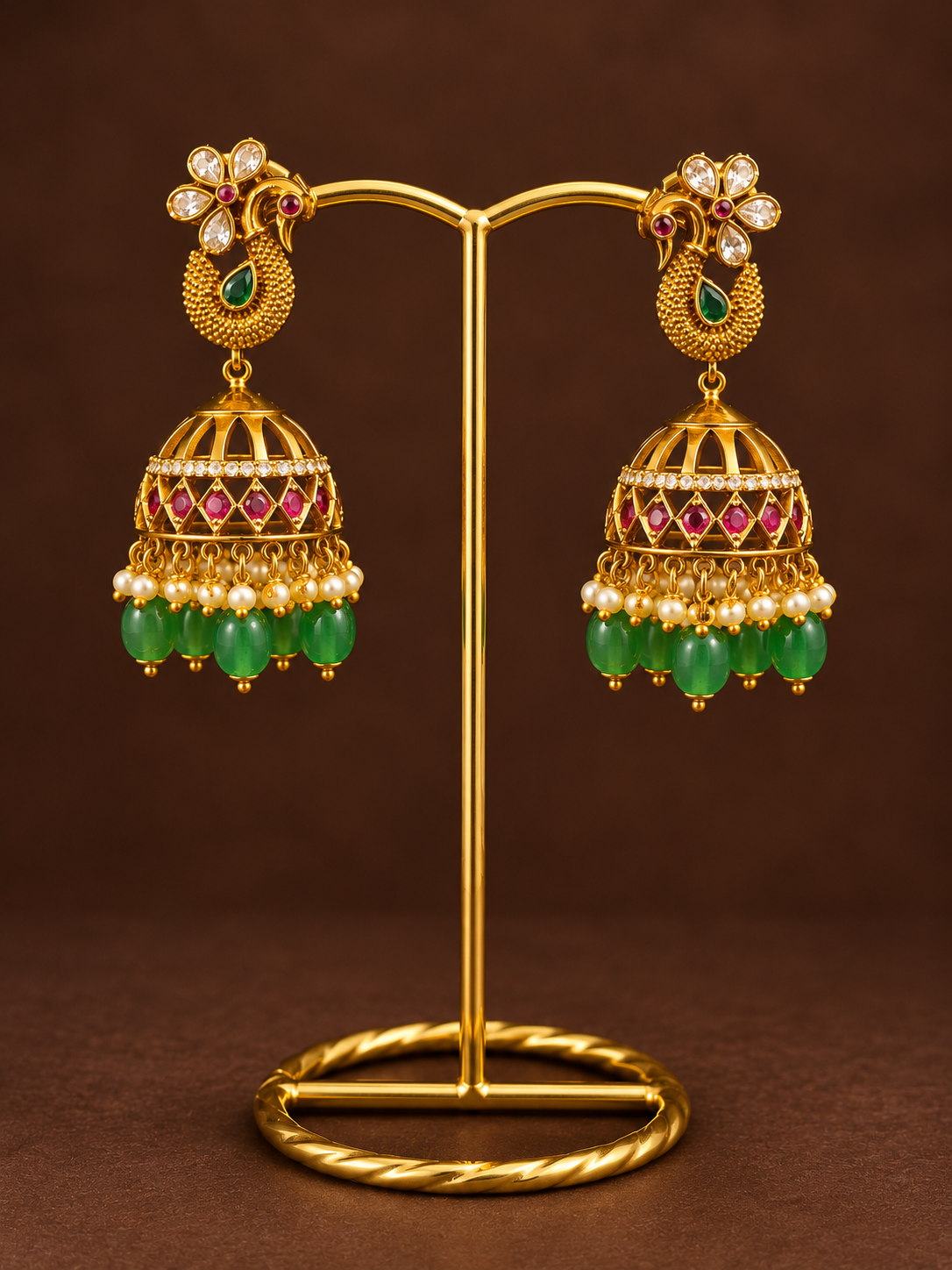 Peacock Green Bead Jhumkas