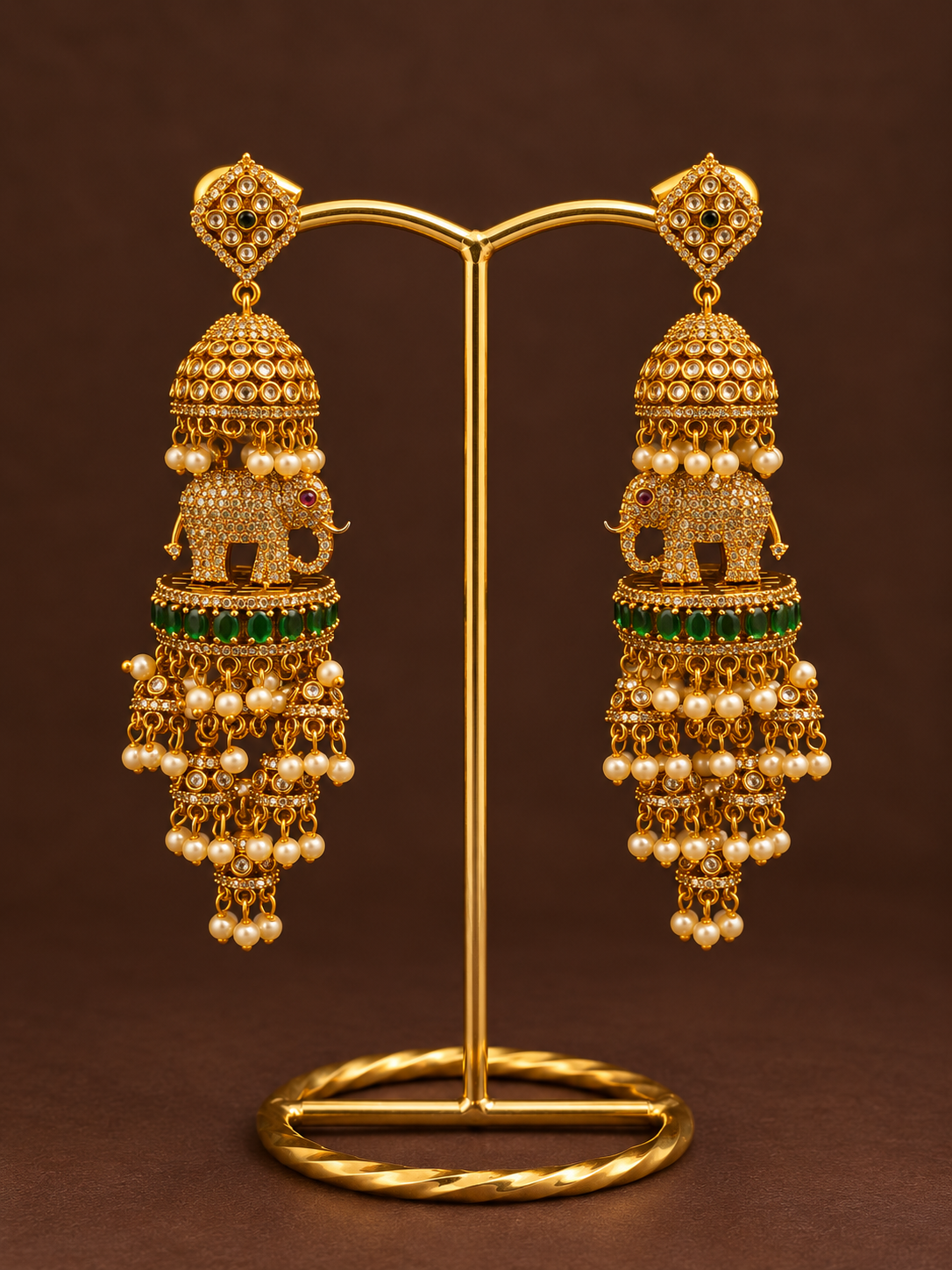 Elephant Kundan Cascade Jhumkas