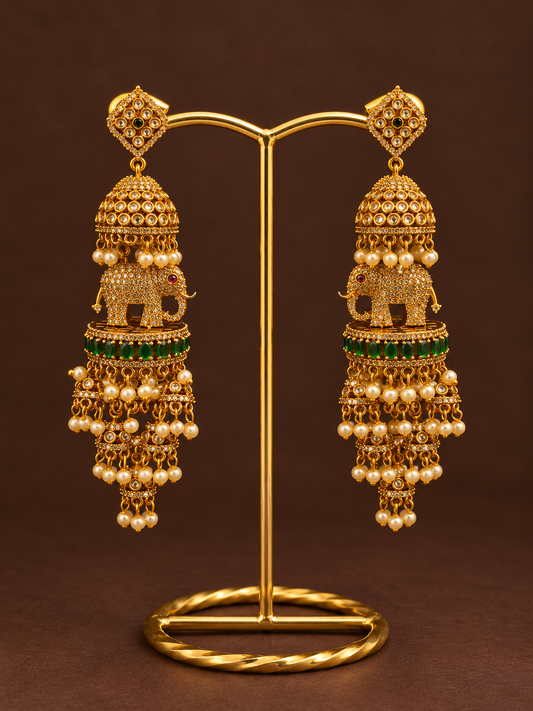 Elephant Kundan Cascade Jhumkas