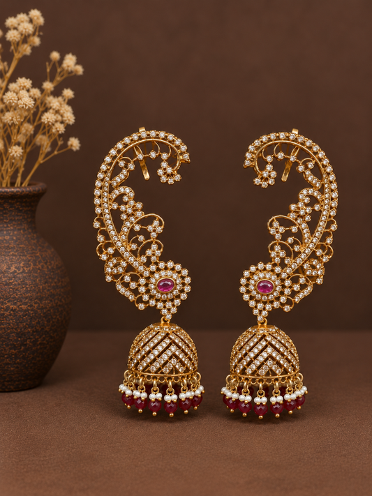 Ruby Ear Cuff Jhumkas