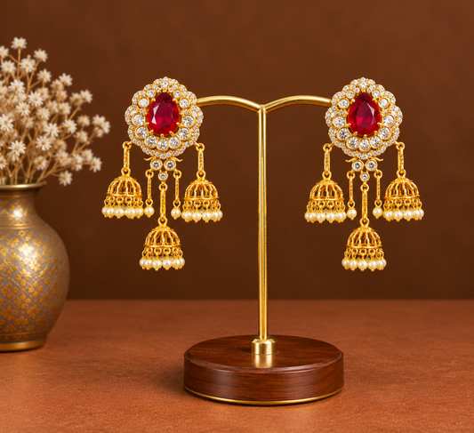 Ruby Halo Cage Jhumkas