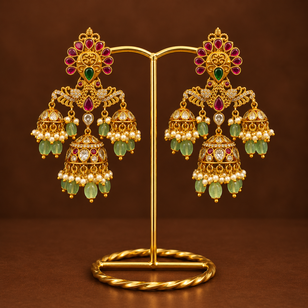 Antique Scroll Multi Jhumkas