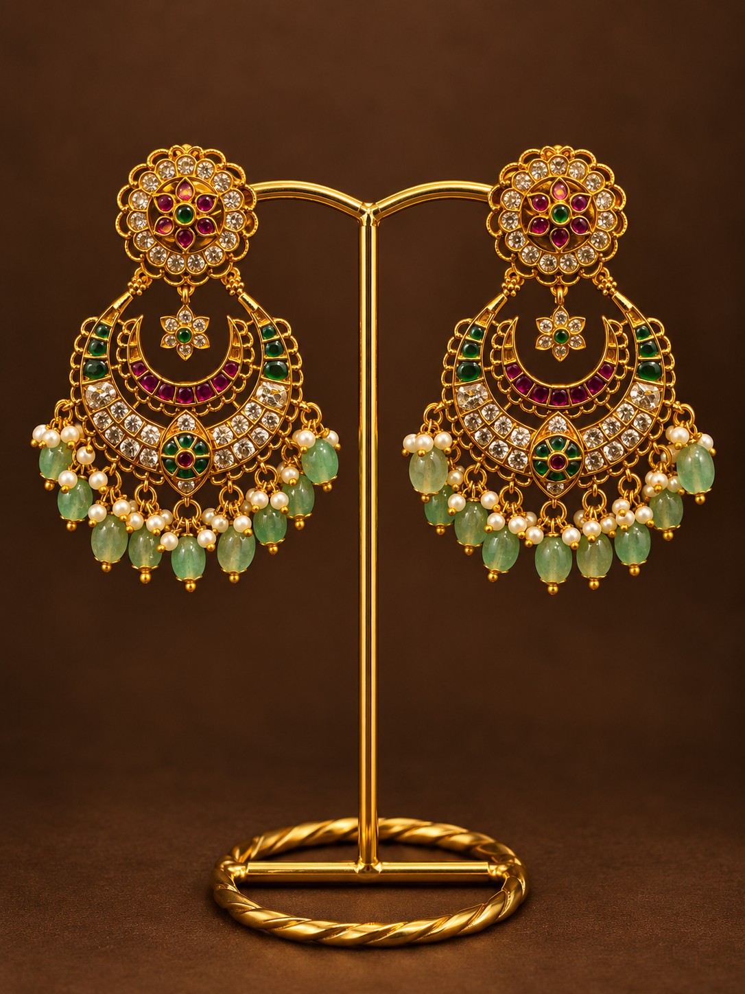 Mint Bead Floral Chandbalis