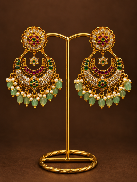 Mint Bead Floral Chandbalis